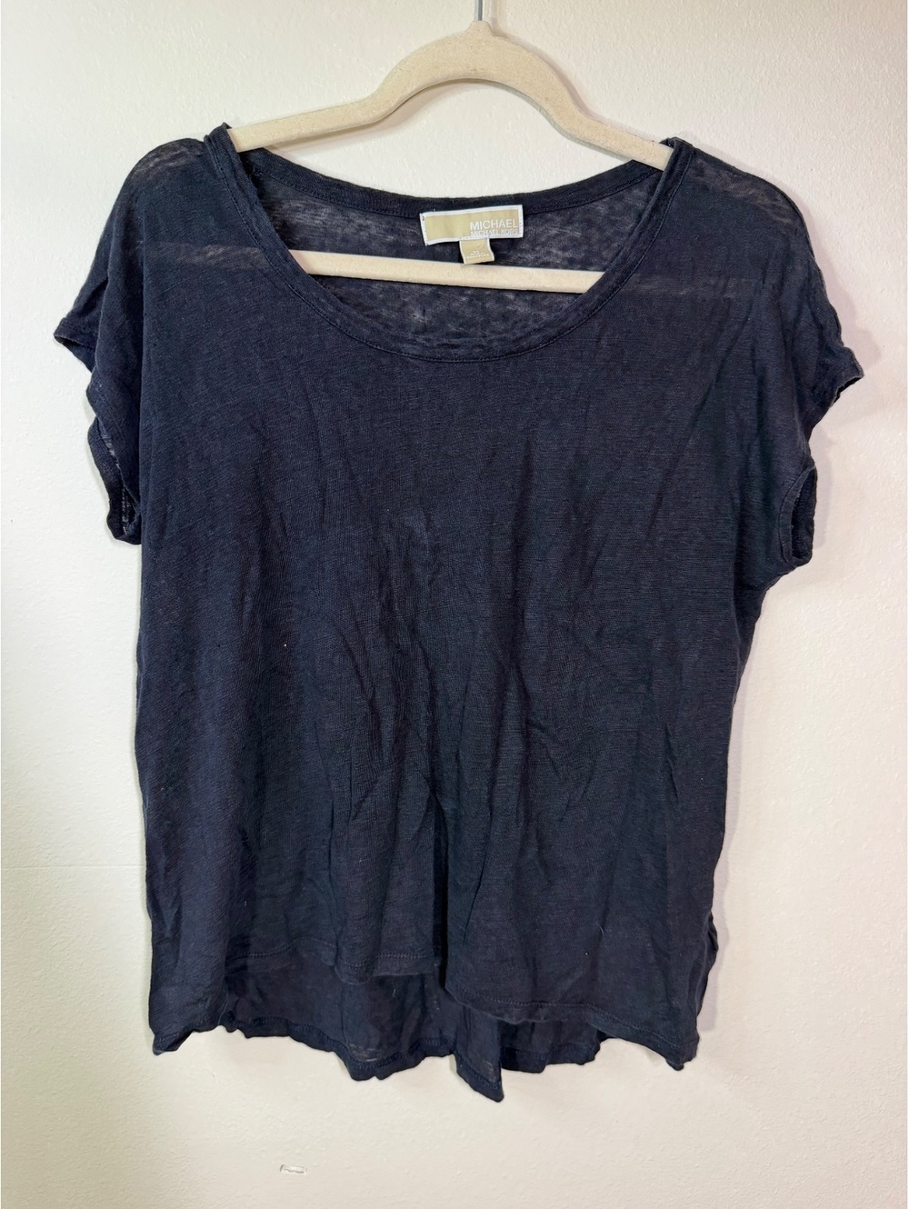 Michael Kors navy sheer Linen Short Sleeve Top Medium